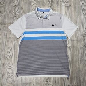 Nike Golf Dri Fit Modern Fit Striped Polo Shirt - Blue White Gray Large